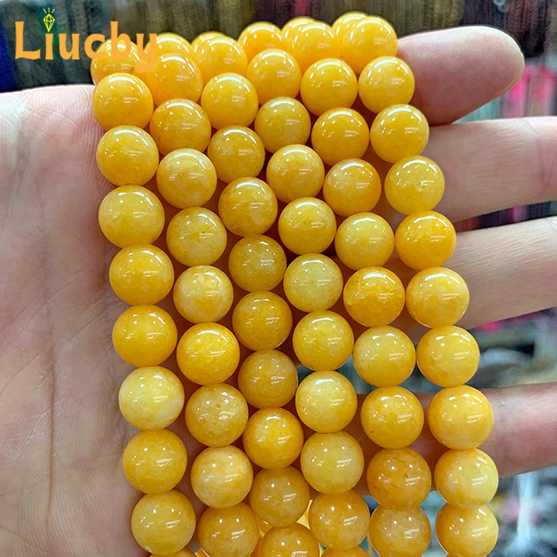 Natural Chinese Yellow jade Stone Handmade Round Beads For Jewelry Making DIY Rings Bracelets Necklace 15\