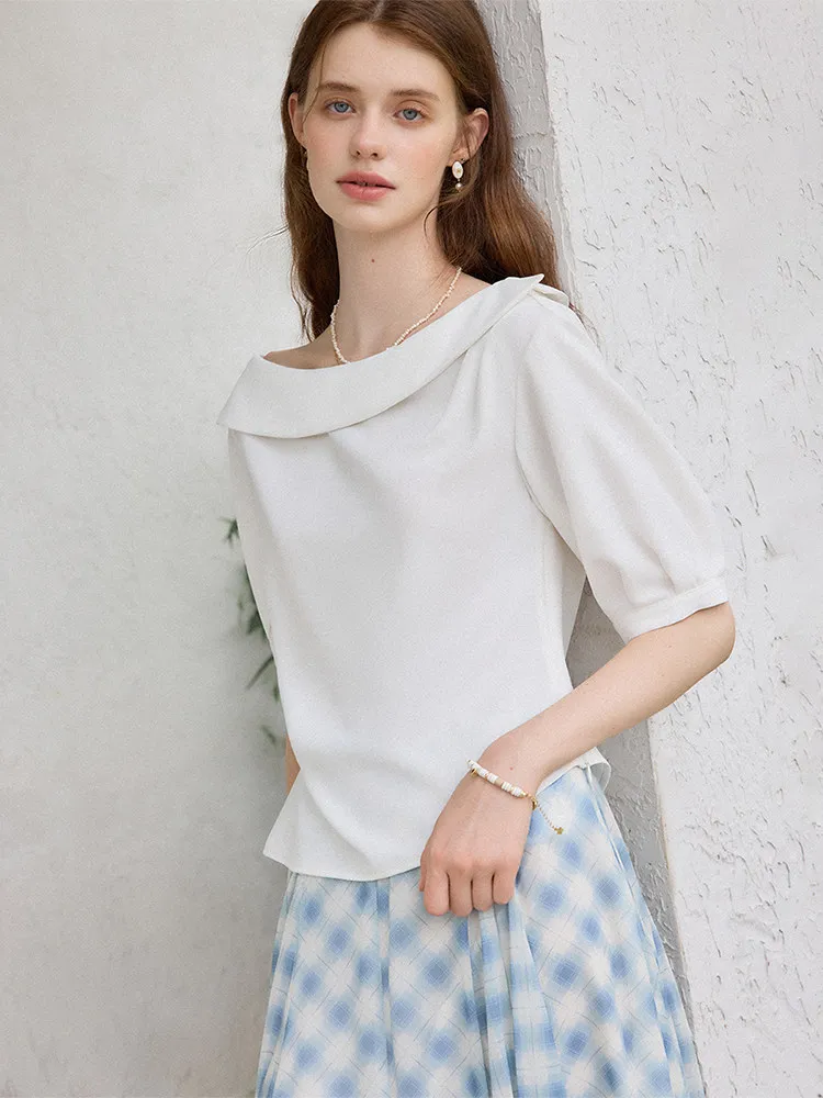 

Новая летняя элегантная блузка Vivian Fan с асимметричным воротником, приталенным кроем и плиссировкой, из полиэстера, в деловом стиле, короткий рукав.