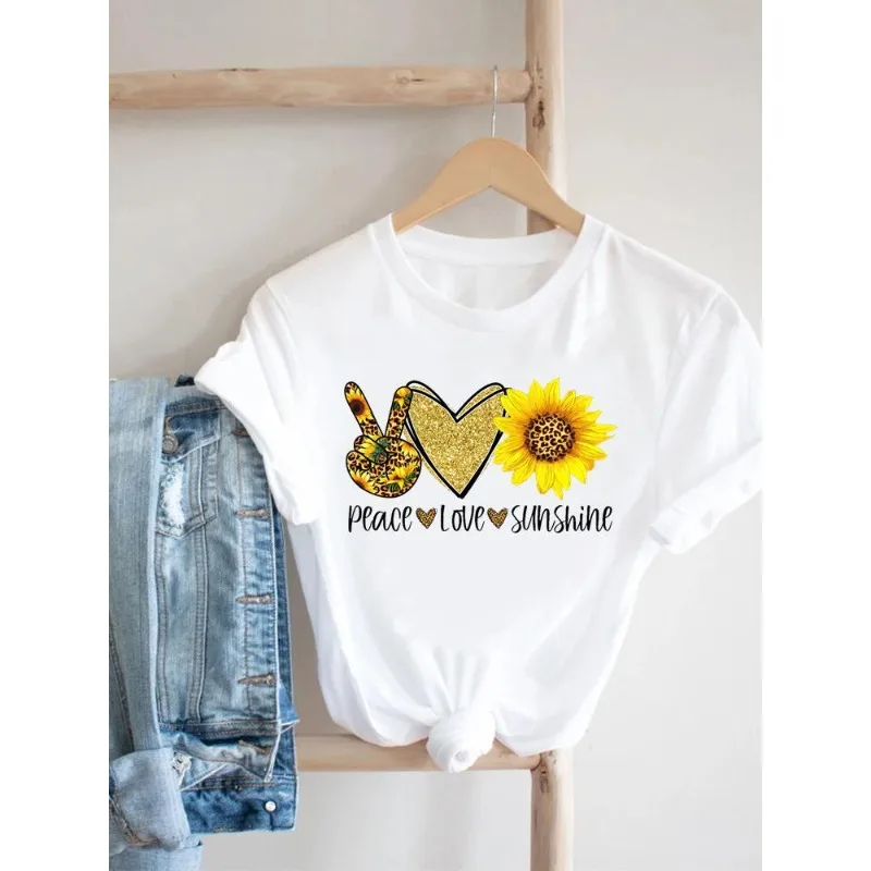 

Sunflower Flower Print Round Neck Short Sleeve T-shirt Blouse Harajuku Women Clothes Aesthetic Clothes Graphic T Shirts