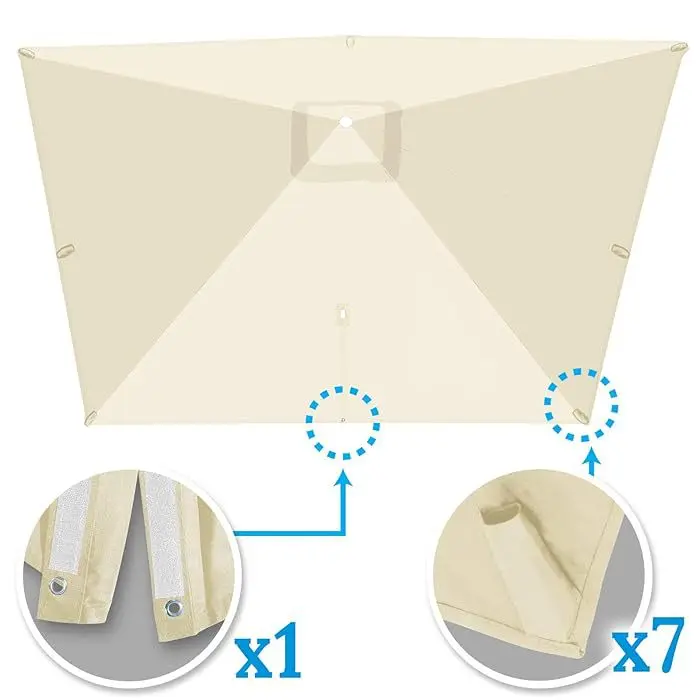 2.5*2.5m No Umbrella Stand Double Top Square Courtyard Umbrella, Villa Bungalow Rain Balcony Traveler Outdoor Parasol