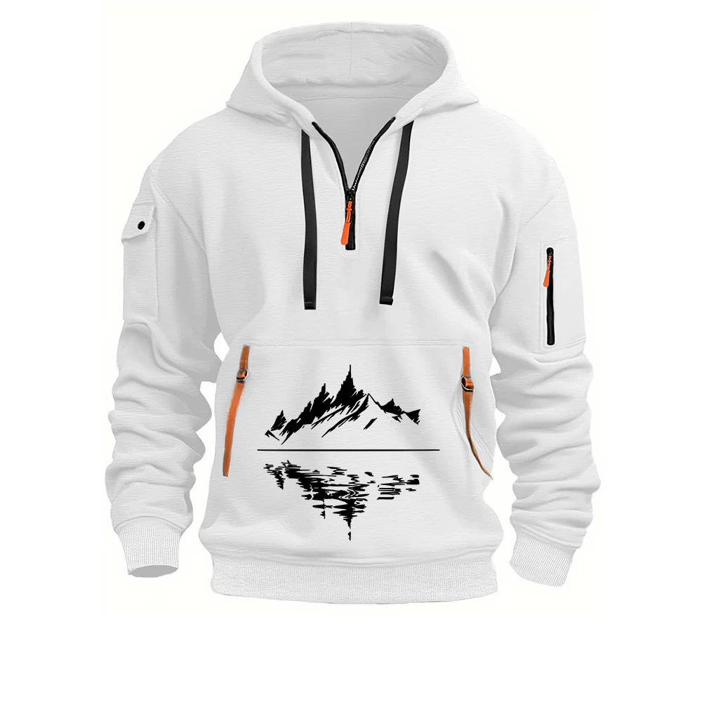 2026 Mountain Reflection Printing Spring Autumn Men's Half Zipper Hoodie Casual Sports Pullover Harajuku Long-sleeved Loose Coat