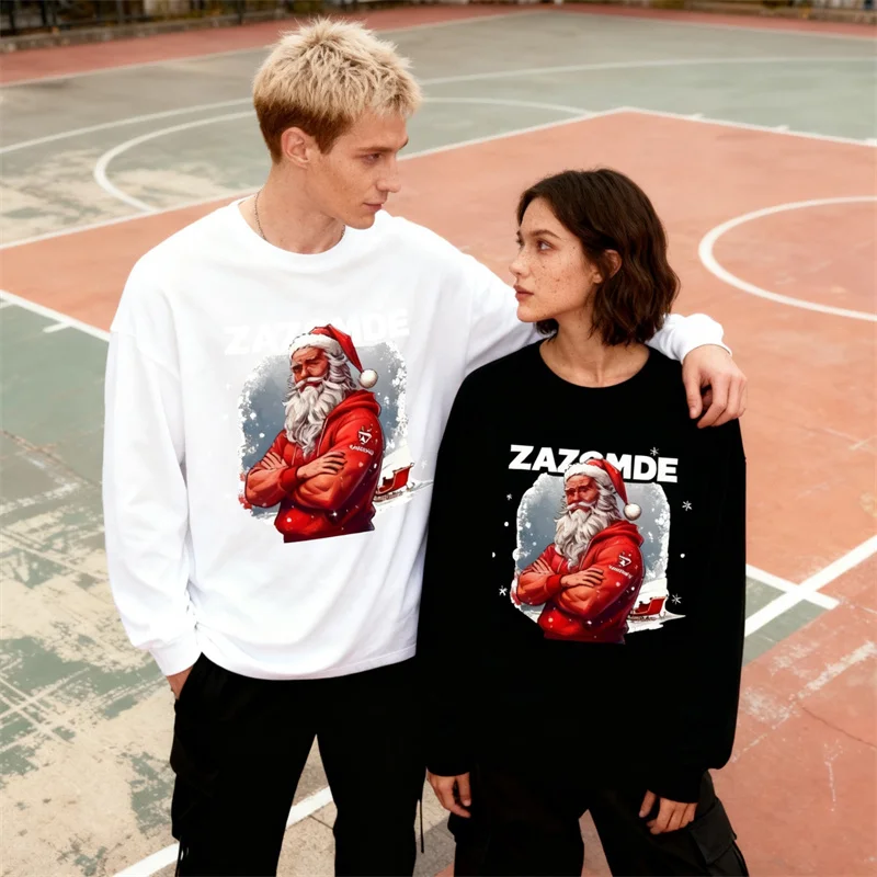 تي شيرت بأكمام طويلة مطبوع عليه سانتا مستوحى من عيد الميلاد القبيح نمط جديد مضحك 100 قطن للحفلات التنكرية وتبادل الهدايا