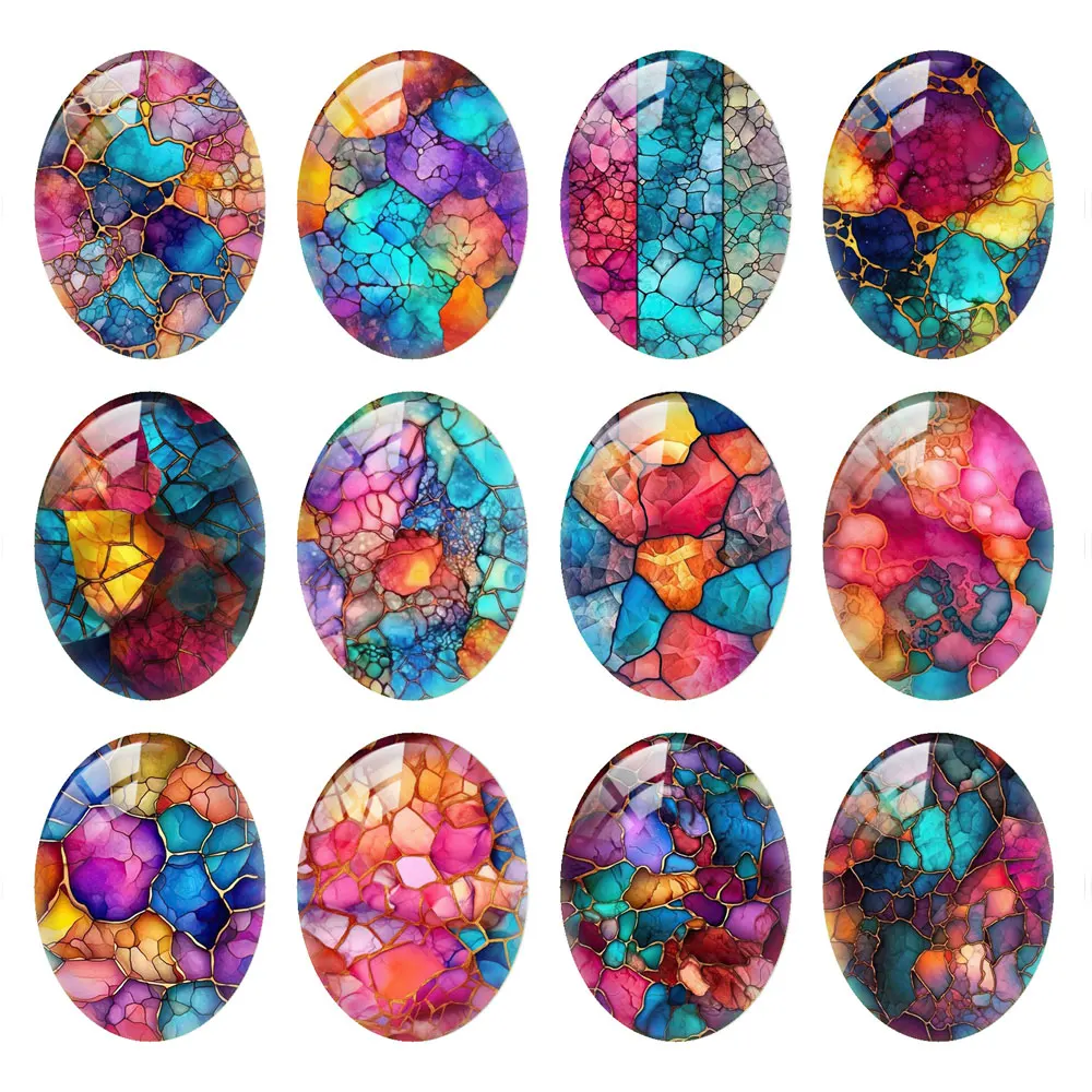 10pcs/lots Oval Photo Glass Cabochon Charms Geometric Pattern Demo Flat Back Cameo For Diy Jewelry Making Findings Accessories