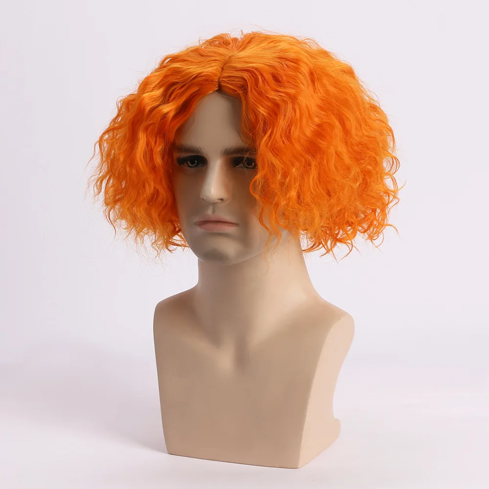 Synthetic Short Orange Curly Wave Wigs Anime Men Cosplay Hair Heat Resistant Wig for Daily Party Fake Hair