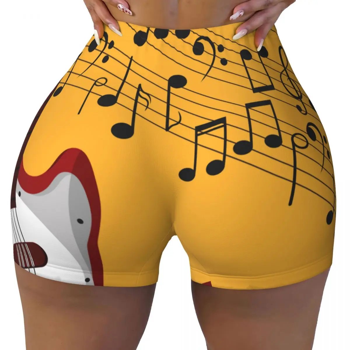 Push Up Short Elasticity Scrunch Butt Bass Music Notes Running Shorts Sports Shorts Womens Clothes Gym