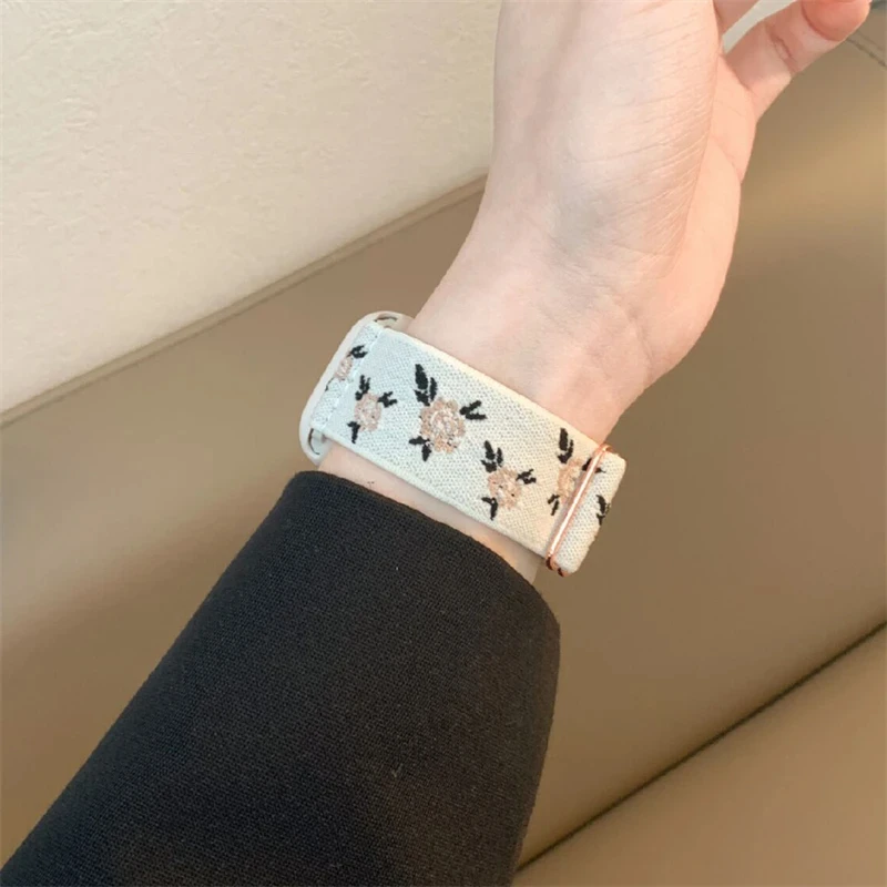 Ретро ремешок с цветком + чехол для Apple Watch, ремешок 49 мм, 40 мм, 44 мм, 45 мм, 41 мм, 38 42 мм, эластичный нейлоновый ремешок для iWatch Serie 3 4 5 6 SE 7 8