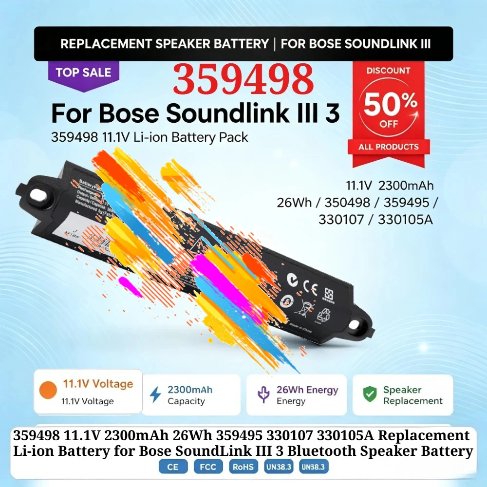 359498 11.1V 2300mAh 26Wh 359495 330107 330105A Replacement Li-ion Battery for Bose SoundLink III 3 Bluetooth Speaker Battery