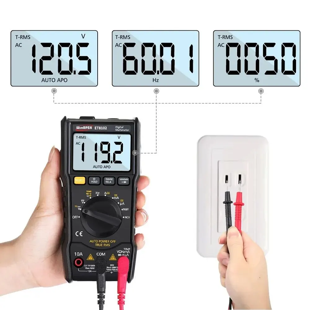 Winapex-自動true rmsデジタルマルチメーター、dc、ac、電流電圧、ncv、ダイオード、頑丈なhz液量、継続性テスト、6000カウント