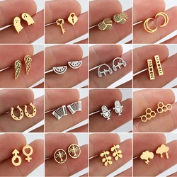 Small Animal Earings Multiple Stainless Steel Stud Earrings for Women Heart Lock Cloud Earing Horseshoe U Shaped Studs Punk Gift