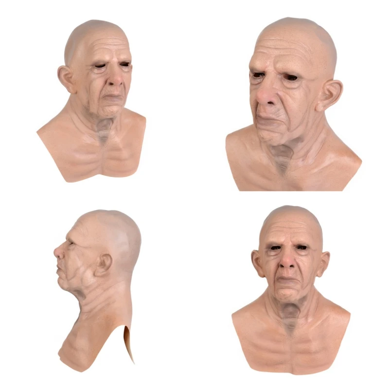 Woman Man Mask full Head Face Realistic Silicone Grandpa Grandma Mask Simulation Supplies Halloween Party Cosplay Props