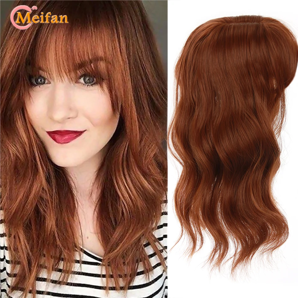 MEIFAN-Toupee Sintético Hairpiece para Mulheres, Extensão Do Cabelo Com Franja, Cubra O Cabelo Branco Hai, 3 Clipes em 1 Peça