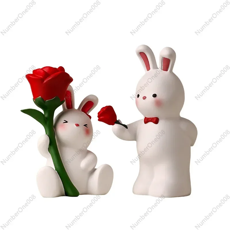 Cute Rose Couple Rabbit Ornament for Newcomers, Friends, Girlfriends, Newlyweds, Engagements, Living Room, Bedroom, Bedside