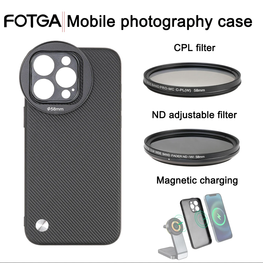 

FOTGA Phone Case Smartphone Video Rig Case For iPhone 16 Pro/Pro Max with 58mm Adapters for Filter Kit For iPhone 15 Pro/Pro Max