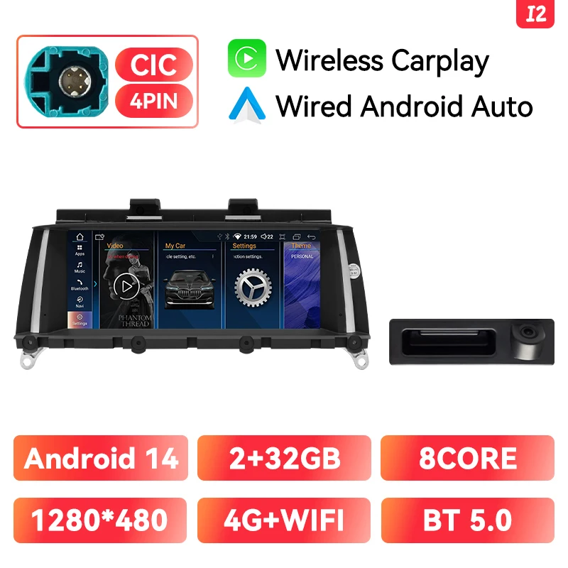 Draadloze Carplay Android 14 Auto Autoradio Voor Bmw X3 F 25 X4 F26 Cic Nbt Navigatie Ips Scherm Headunit 8Core 6G + 128Gb Gps Stereo