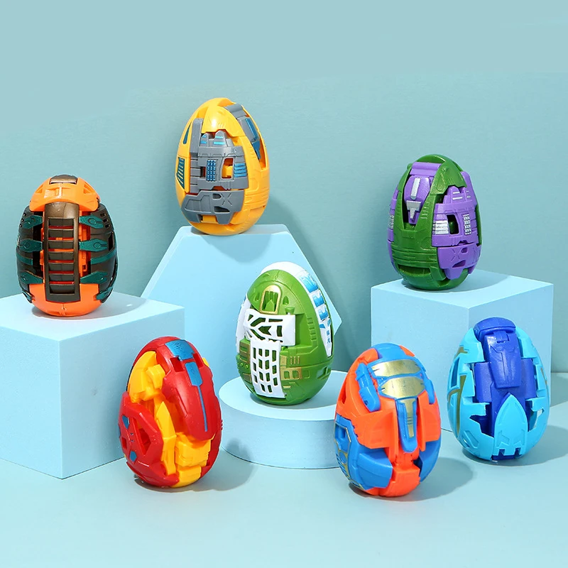 8.5cm Mini Cartoon Dinosaur Deformation Toy Deformation Egg Children Simulation Dragon Egg Otter Egg Set Boy Gift