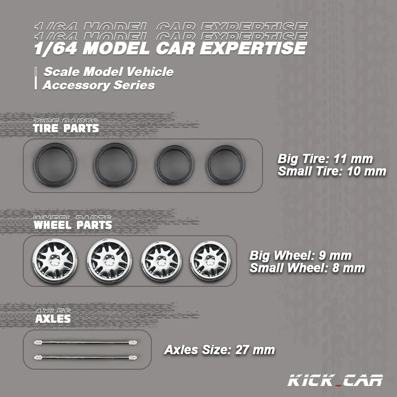 Rodas de carro modelo 1/64 d: 11mm + 11.5mm, peças de reequipamento prateadas e douradas, roda dianteira pequena e traseira grande para brinquedo, rodas quentes tomica