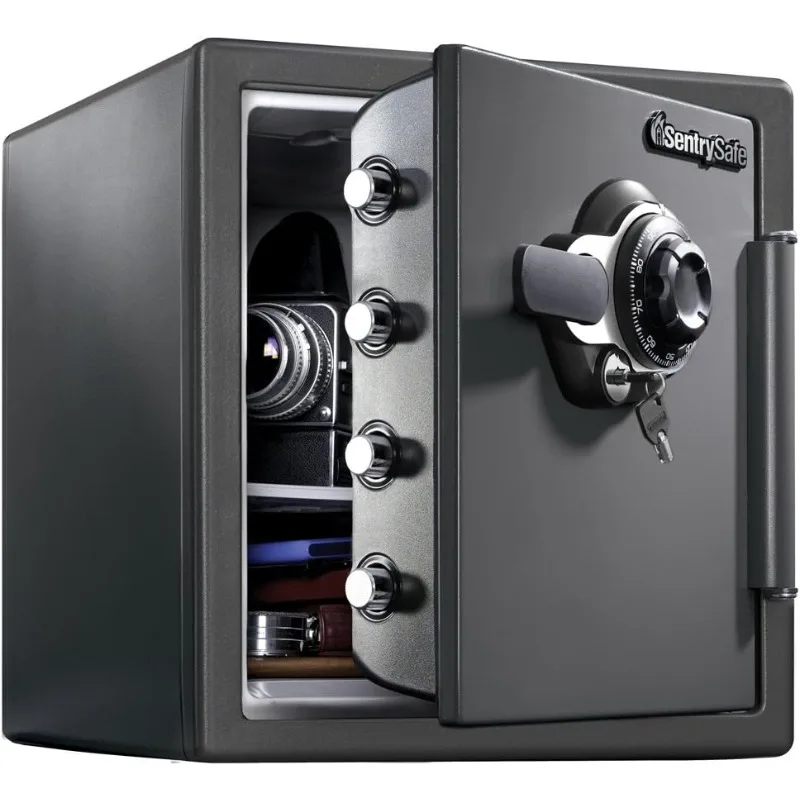 

Medium Grey SentrySafe Fireproof and Waterproof Steel Home Safe with Dial Combination Lock, Secure Documents