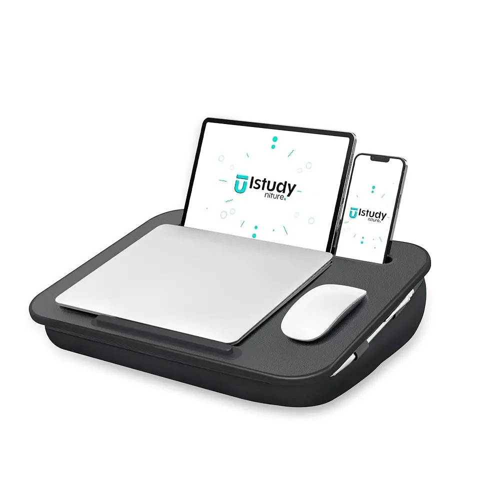 

Lap Desk | Portable Laptop Desk & Stand – Fits Up To 15.6 H – Washable Cushion, Built-In Phone Holder – For Bed, Couch, Sofa,