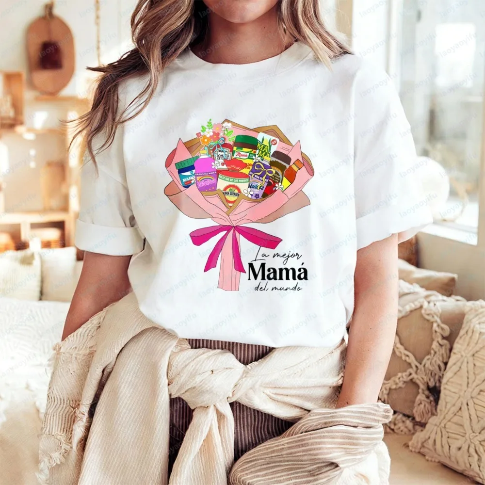 Heartfelt Latina Mom Cotton Tee Funny Mexican Snack Bouquet Graphic Tshirt for Women Vintage Trend Casual Mother's Day Gift Tops