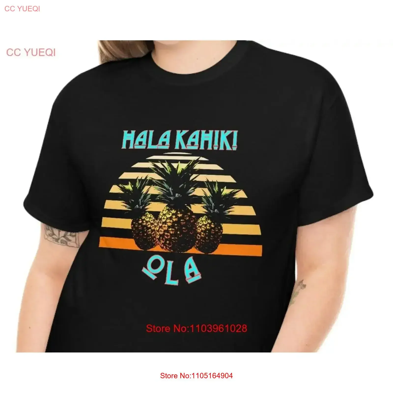 Camiseta hawaiana Hala Kahiki Ola de algodón pesado con vida de piña, Top lavado vintage de colores surtidos para uso diario estirado