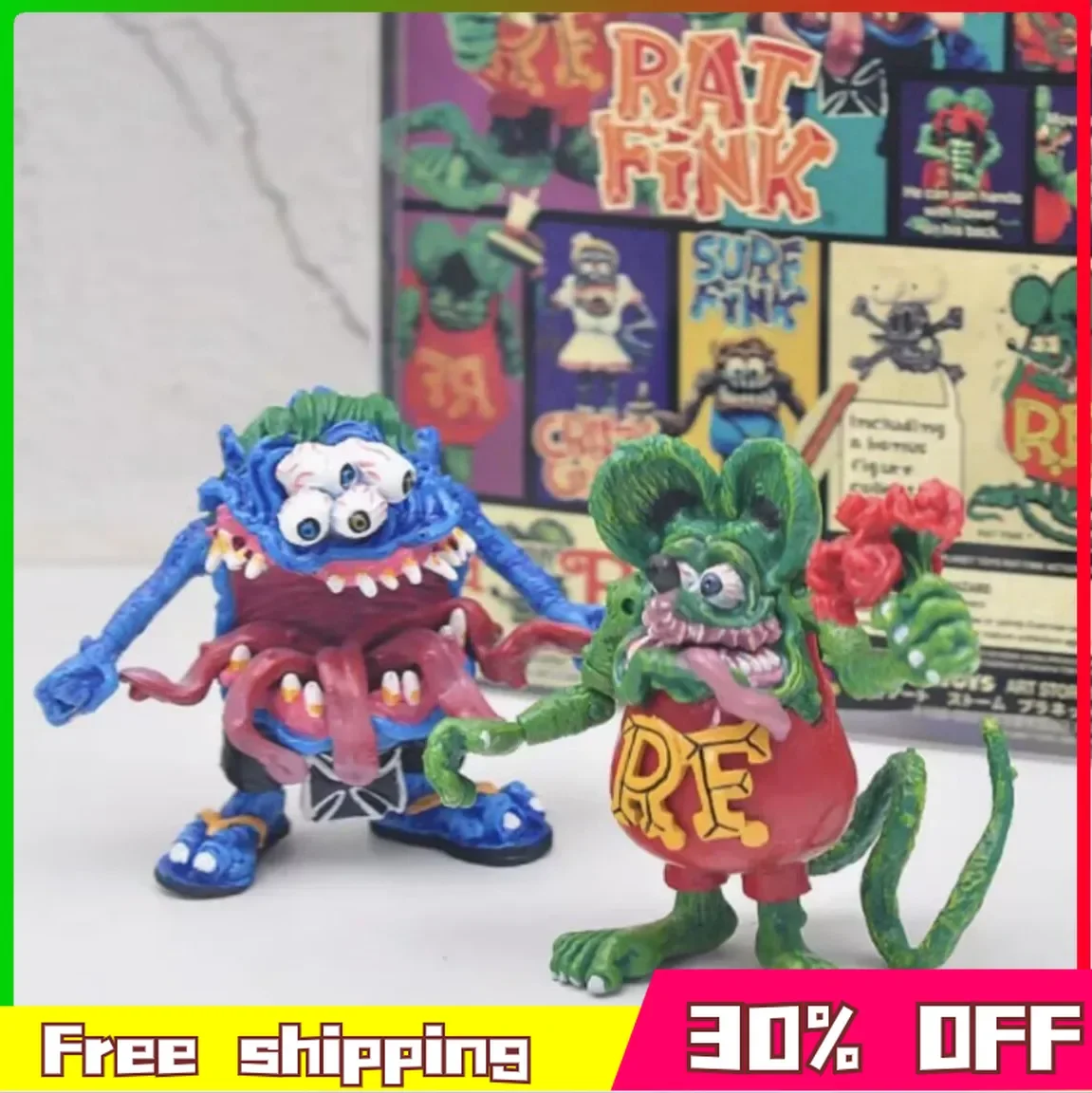 

9cm Rat Fink Four-eyed Monster Anime Figure Peripheral PVC Model Combination Statue Desktop Ornaments Birthday Gifts Toys Kids