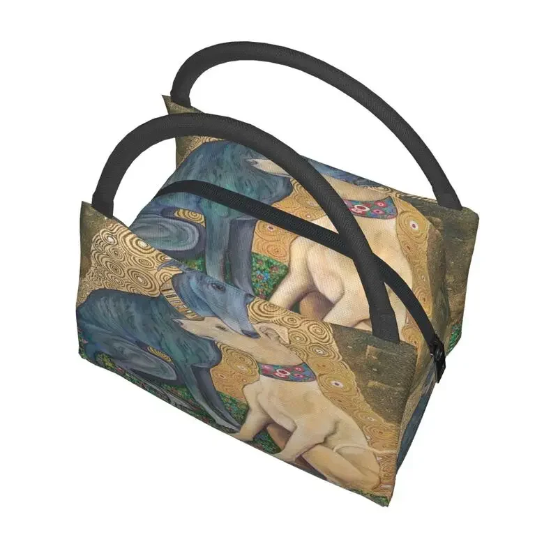 Fiambreras personalizadas con aislamiento térmico para hombre y mujer, bolsas de almuerzo con diseño de perro galgo Gustav Klimt, ideal para el trabajo, Pinic o viajes