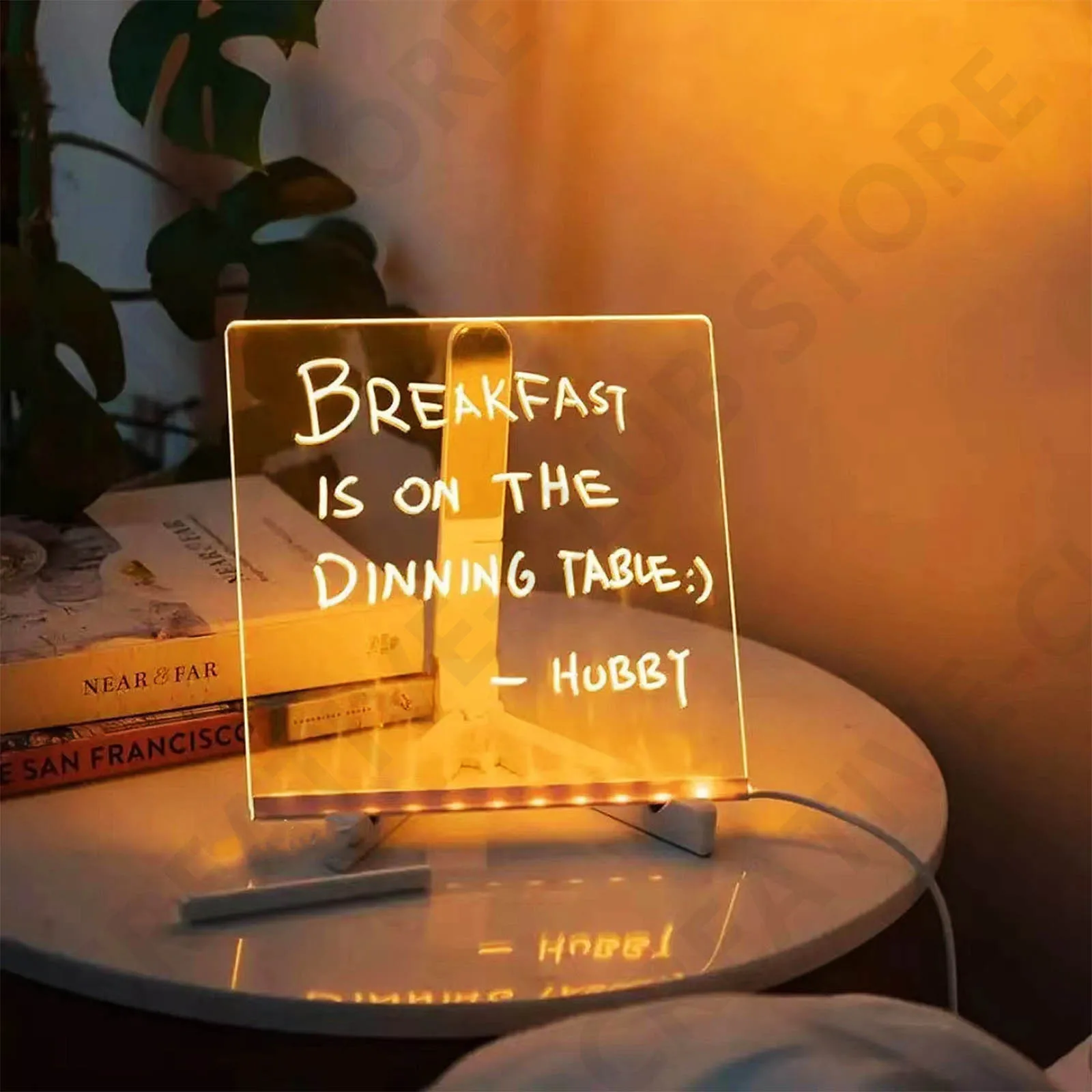 LED light up อะคริลิคกระดานข้อความ Erasable 15*15 ซม. USB เด็กกระดานวาดภาพ DIY สําหรับของขวัญวันเกิดบาร์บอร์ดโฆษณา