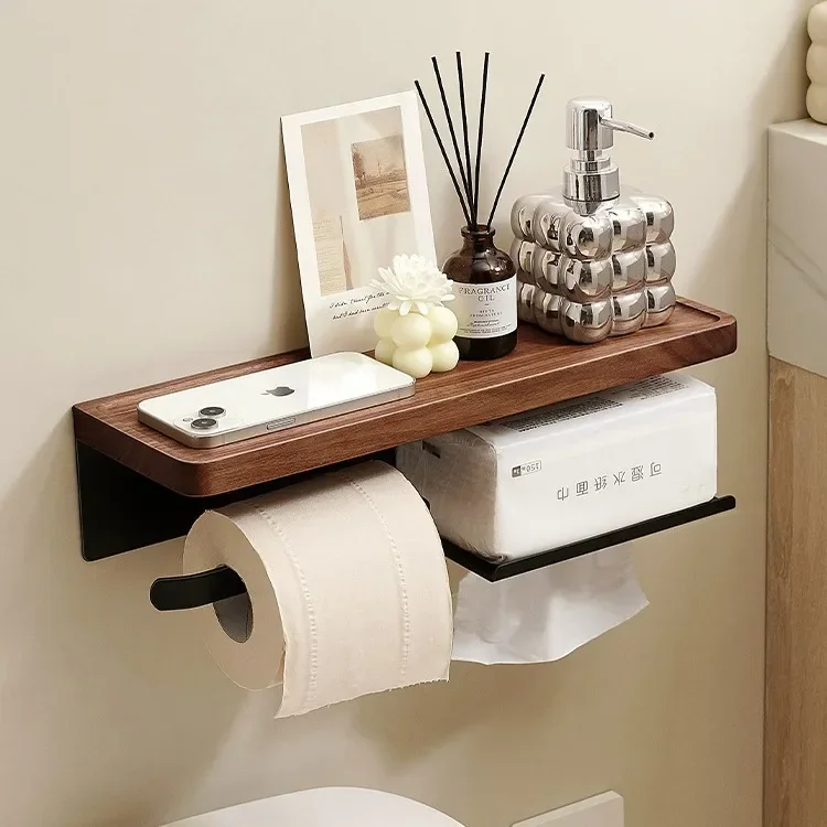 

DurableWalnut Toilet Carton Wall-mounted Paper Rack Toilet Hand Towel Box Pumping Roll Paper Rack