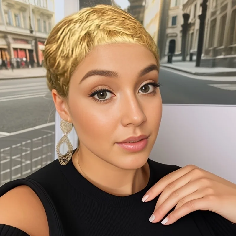 짧은 픽시 컷 가발 인모 여성용 브라질 인모 가발