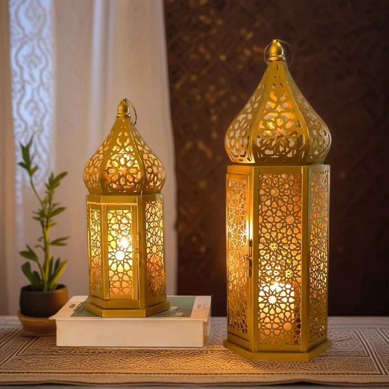 Neue Eisenkunst Retro Windlicht Hohle Marokkanische Laterne Heim-Atmosphäre Kerzenhalter Dekorative Ornamente Handwerk Wohnaccessoires