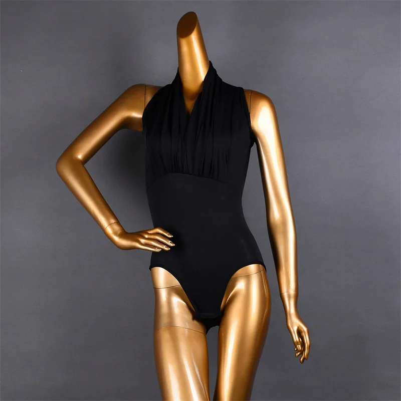 ชุดเต้นลาตินสำหรับผู้หญิง แบบผูกคอ คอวี สายเดี่ยว เปิดหลัง มีฟองน้ำเสริมหน้าอก เสื้อกล้ามไร้แขนสำหรับผู้หญิง ชุดเต้นบนเวที