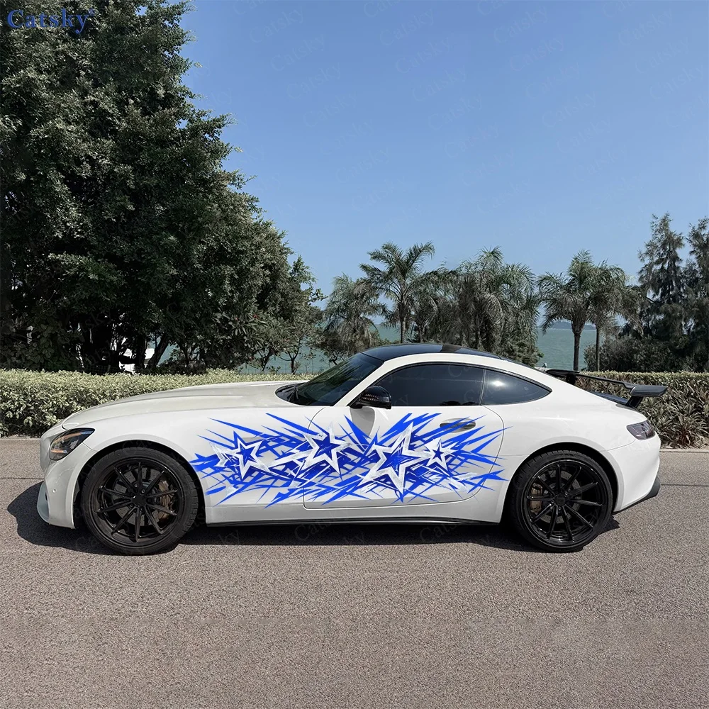 

2Pcs Dynamic Blue Starburst Design Car Body Side Stickers, Automotive Door Side Graphics for Cars, Car Decoration Accessory