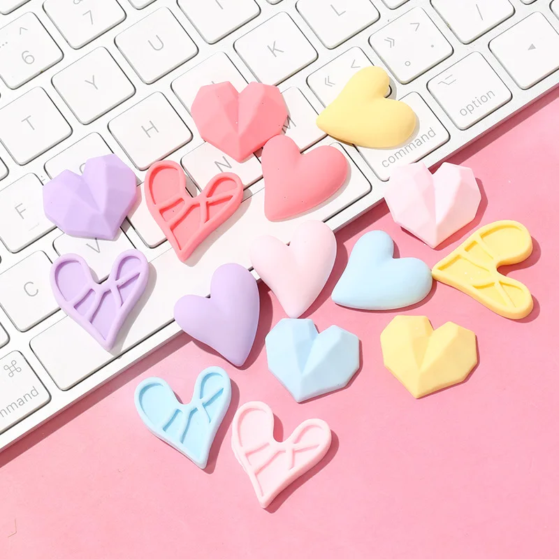 20Pcs Kawaii Hearts Decoration Crafts Shaped Heart Flatback Resin DIY Hair Bow Resin Cabochons Embellishments Accessories