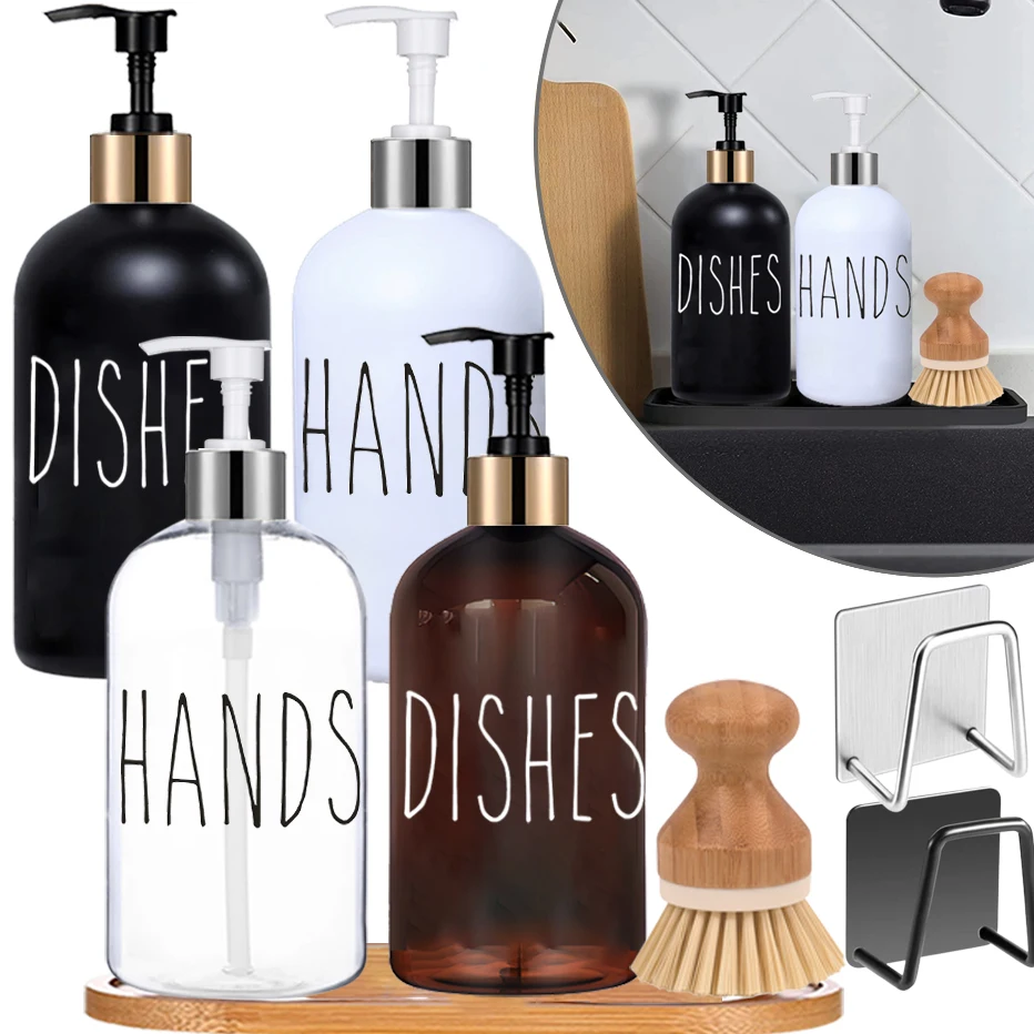 Kitchen Soap Dispenser 500ml Refillable Dish and Hand Soap Bottle Liquid Dispenser Container with Sponge Holder Waterproof Font