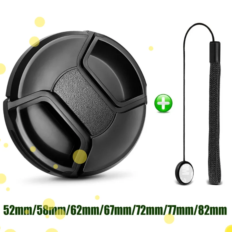 Tapa Protectora para Lente de Cámara 52MM 55MM 58MM 62MM 67MM 72MM 77MM 82MM con Cuerda Antipérdida para Canon Nikon Sony