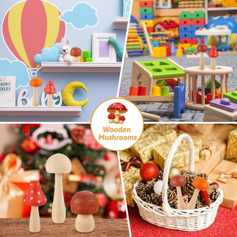 فطر خشبي غير مكتمل للفنون والحرف اليدوية ، مشاريع غير مطلية ، أحجام كبيرة ، 10 قطعة