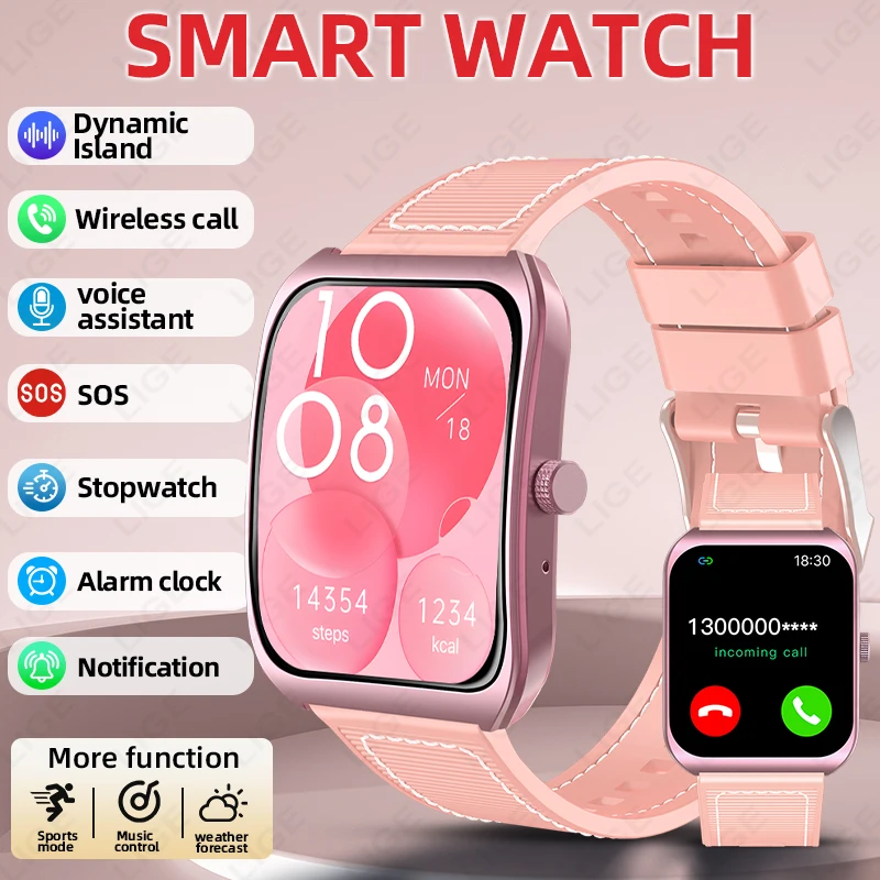 

LIGE Новые 1,83-дюймовые умные часы с полным сенсорным экраном, голосовой помощник, Bluetooth-вызов, женский браслет, монитор здоровья, женские умные часы