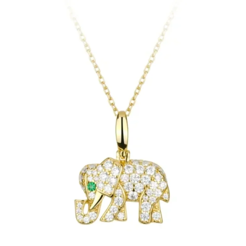 

Bellux Official Original Animal Series Pendant 925 Silver Gold Plated Synthetic Zircon Full Diamond Cute Elephant Necklace