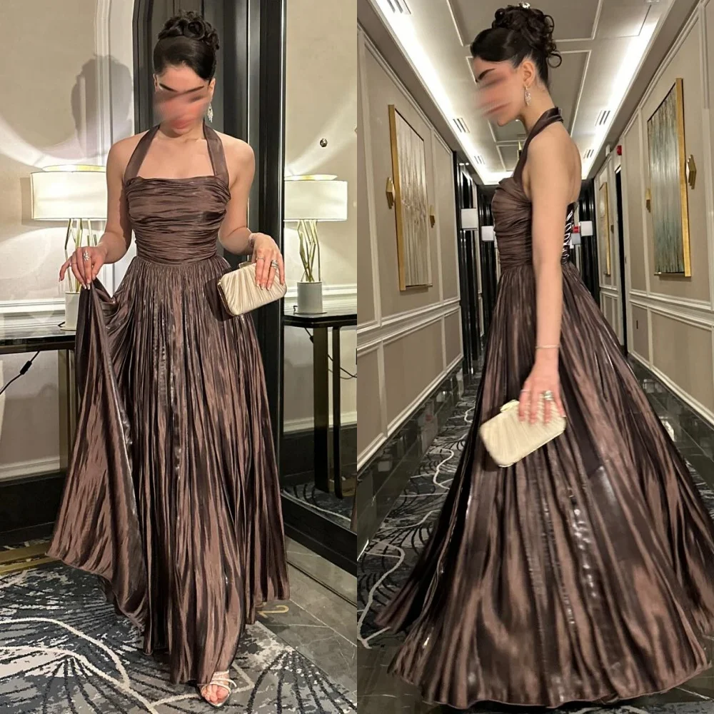 

Customized Matching Sparkle Pleat Ruched Draped A-line Halter Long Dresses Bespoke Occasion Dresses Exquisite Sizes Available