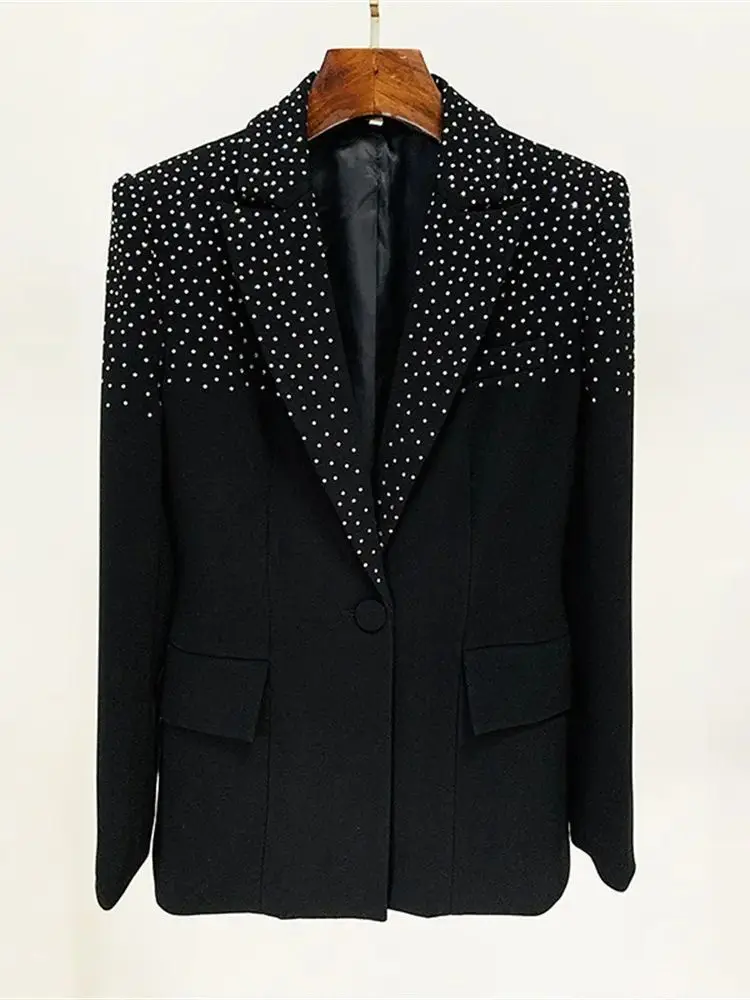 Conjunto de chaqueta y falda de traje, Blazer de diamantes de imitación, un botón, talla grande, otoño y primavera, 2 piezas