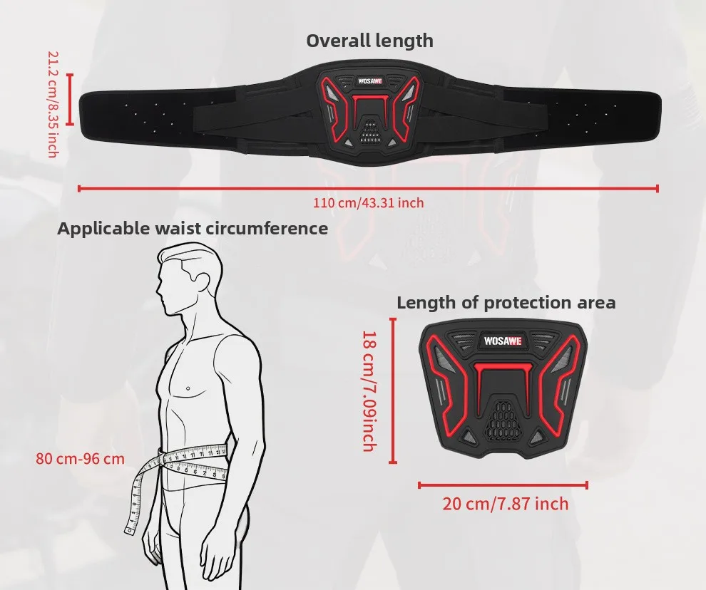 WOSAWE Motorcycle Waist Support Belt Breathable PVC EVA Adjustable Back Brace Kidney Support for Motorbike Riding Touring