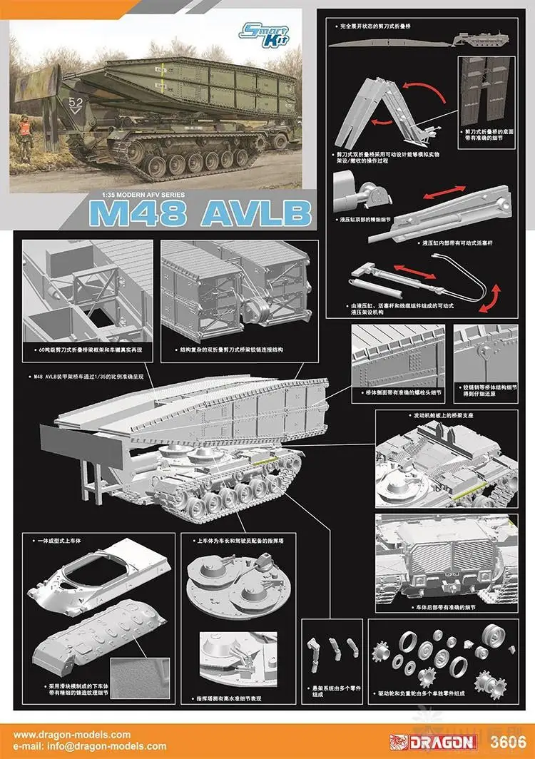 Kit de modèle en plastique de pont lancé de véhicule blindé AVLB, programme GON 3606, échelle 1/35, M48