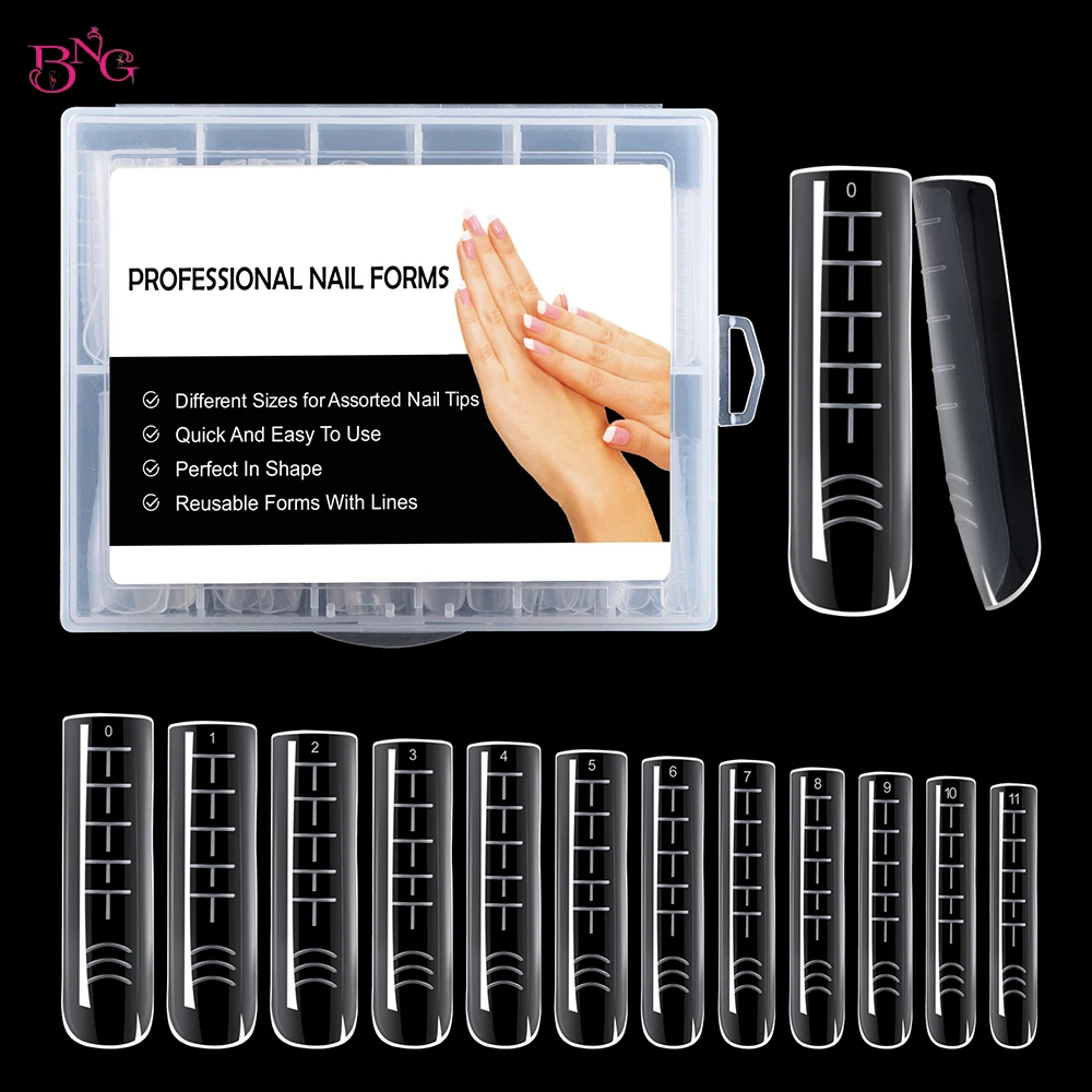 Poly Nail Gel Dual Forms Nail Builder Extension Gel Top Mold Clear Full Cover Square False Nail Tips with Scale Manicure Tools