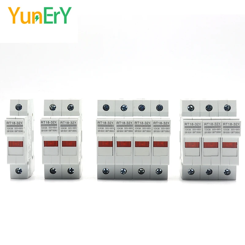 DIN Rail Fuse Base RT18-32 DC 690V 1P 2P 3P 4P 1A 2A 3A 4A 5A 6A 8A 10A 16A 20A 25A 32A For 10X38 Fuse With Indicator Light