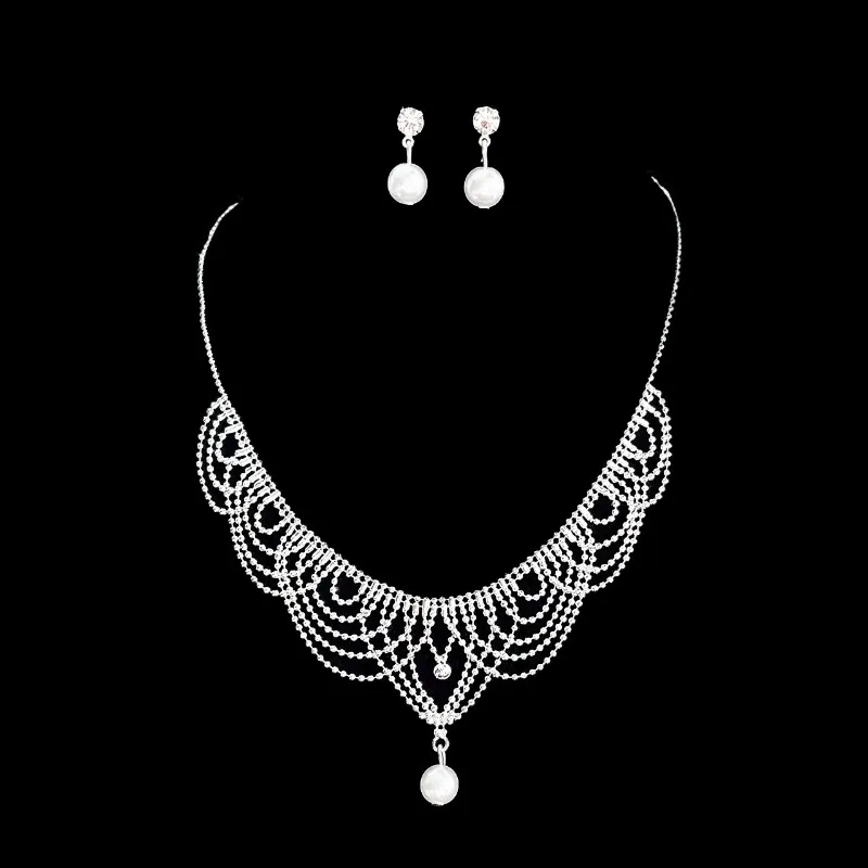 

Imitation pearl necklace earring set jewelry for women, fashionable and simple, multi-layer mesh collarbone chain