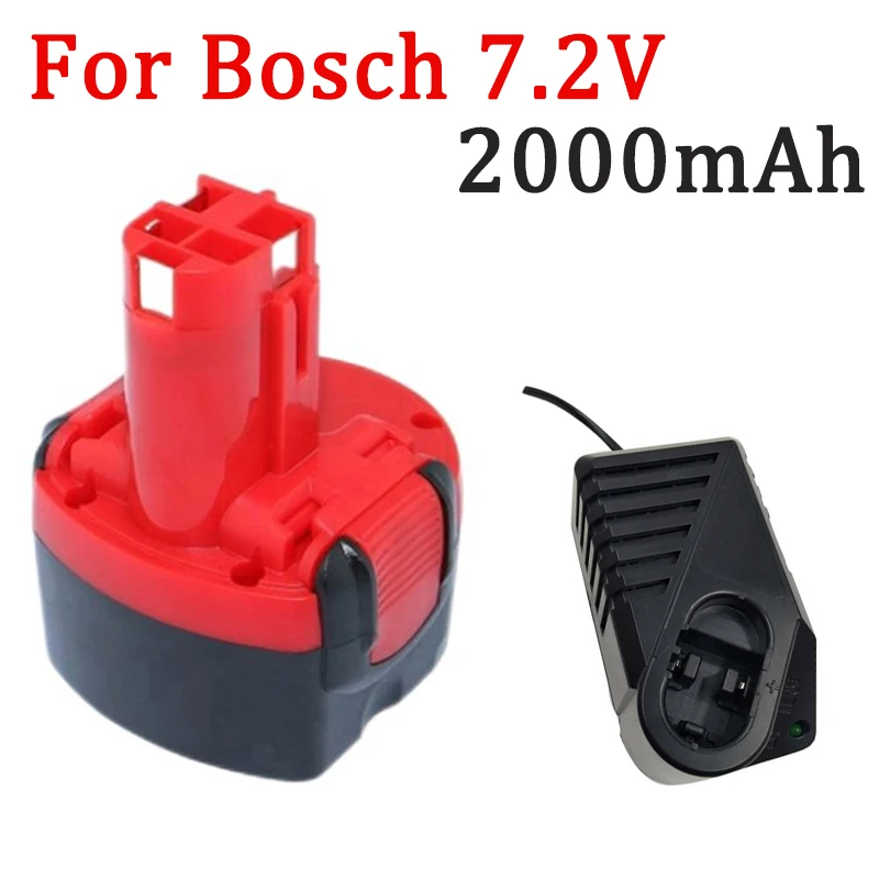 Batteria per elettroutensili NI-MH da 7,2 V 100% 2000 mAh + caricabatterie per Bosch GSR7.2-1 GSR7.2-1 GSR7.2-2 2607335587   GSR7.2-1 B-8308 BH-744