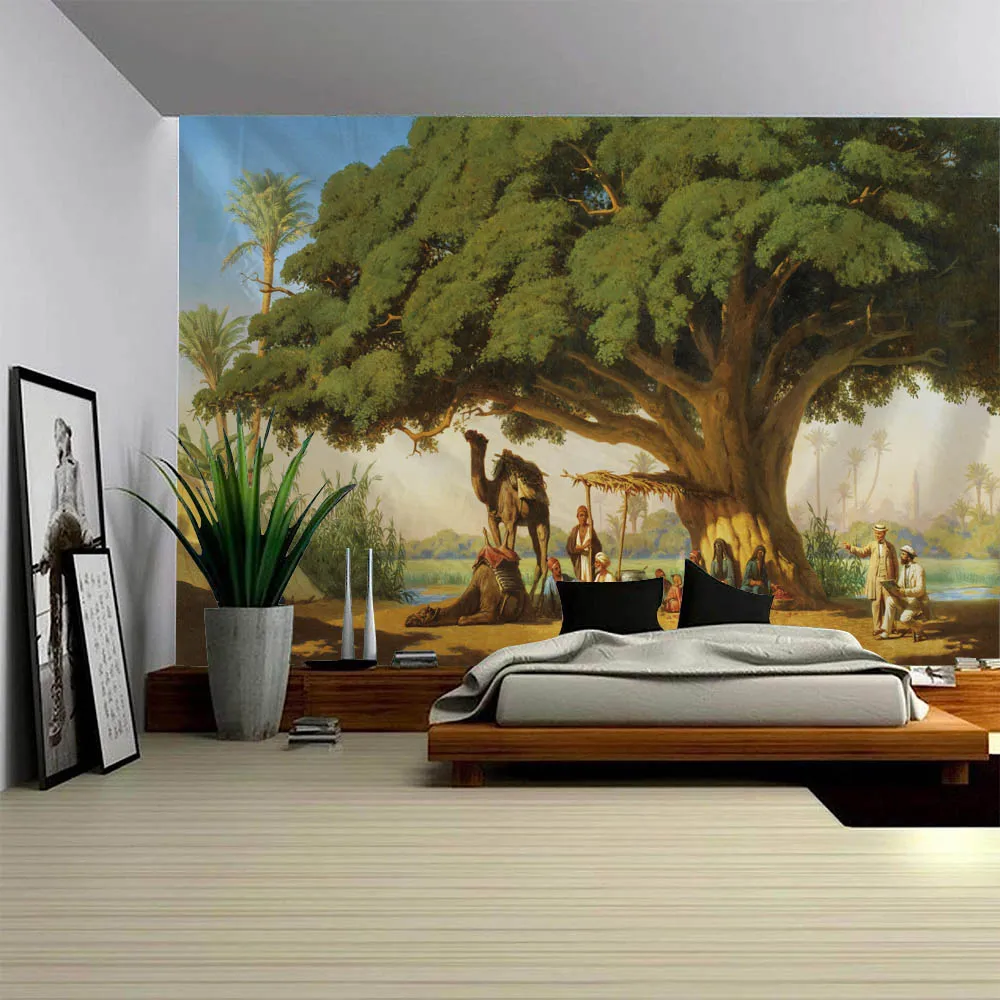 Vintage European Landscape Figure Oil Painting Tapestry Wall Hanging Sofa Background Decorative Cloth Room Decoration