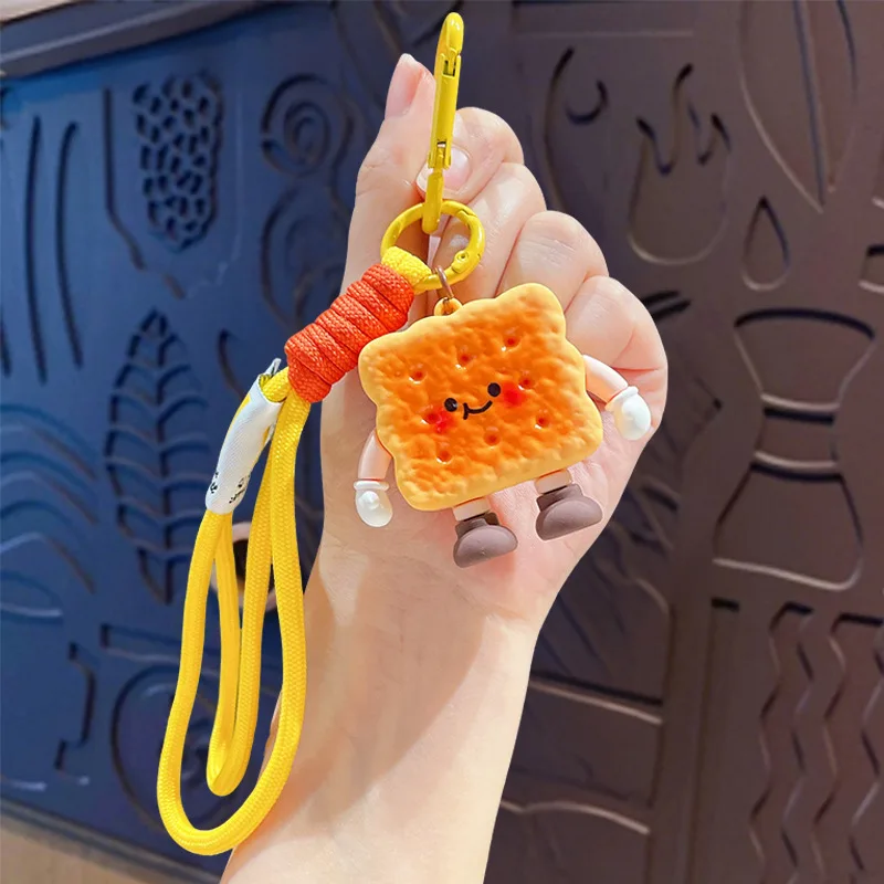 Cartoon Bread Cookie Burger Pendant Keychain Kids Friends Charm Backpack Hanging Key Chain Creativity Food Series Keyring Gift view 5