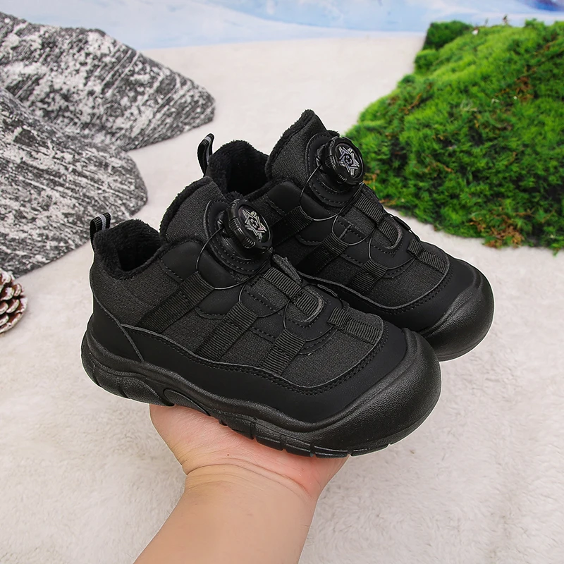 Children Casual Shoes Suede Warm Rotating Button Kids Sports Shoes Fashion 2025 Winter New Boys Sneakers Soft Bottom Handsome