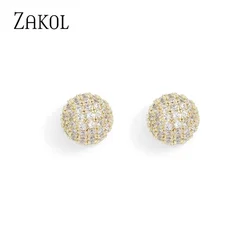 ZAKOL Korean New Fashion Micro Inlay Zircon Round Earring For Women Simple Party Jewelry